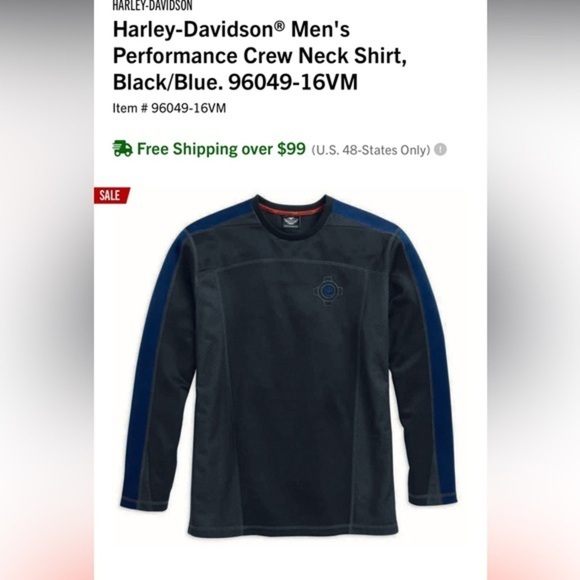 Harley-Davidson® Men’s Performance Crew Neck Shirt - Black/Blue, Size‎ L - Picture 8 of 8